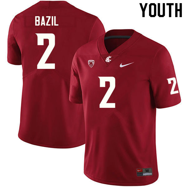 Youth #2 Jouvensly Bazil Washington State Cougars College Football Jerseys Sale-Crimson